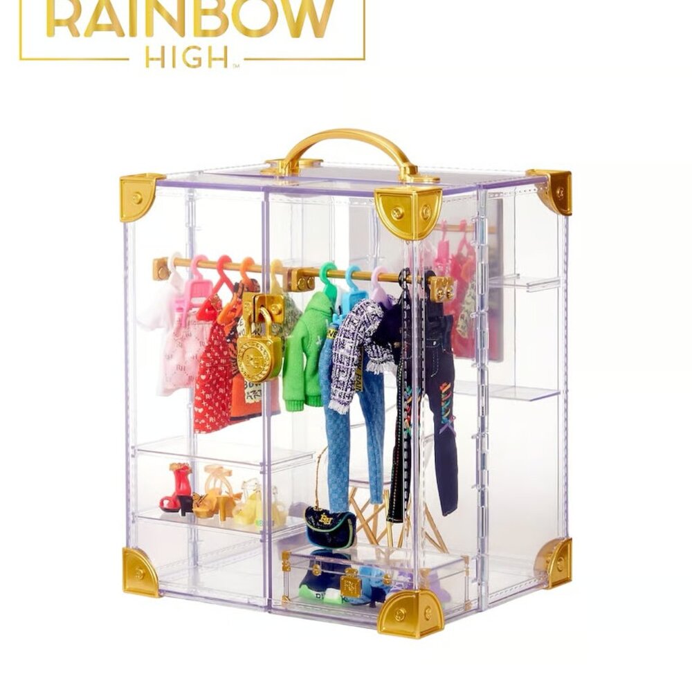 Rainbow High Clear Doll Wardrobe Case with Gold Accents - Accessories Organizer